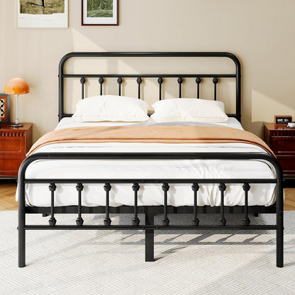 Full Size Metal Bed Frame with Victorian Style Headboard and Footboard