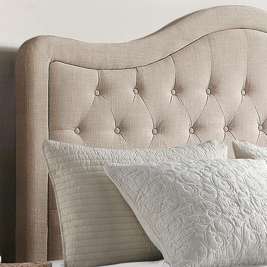 Niana Upholstered Tufted Natural Linen Adjustable Headboard Bed with Adjustable Height for Bedroom, Queen，Textile Beige