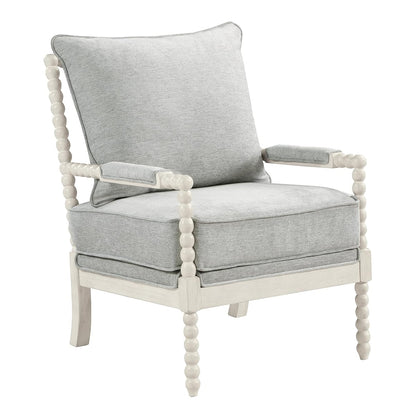 Kaylee Spindle Accent Chair with Antique White Wood Frame, Smoke Grey Fabric