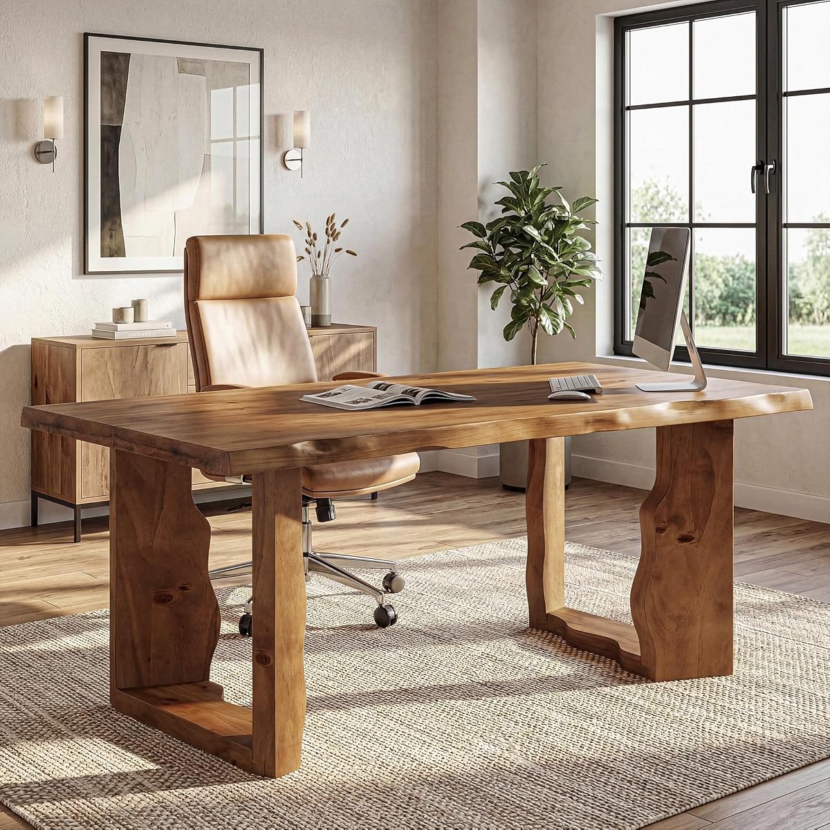 Farmhouse 63" Live Edge Rustic Solid Wood Executive Desk