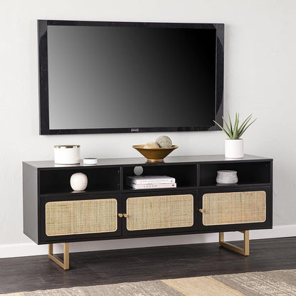 Mursley Media Cabinet with Storage - Transitional Design, Black Rattan - Ideal for Living Room, Family Room (MS1222613)