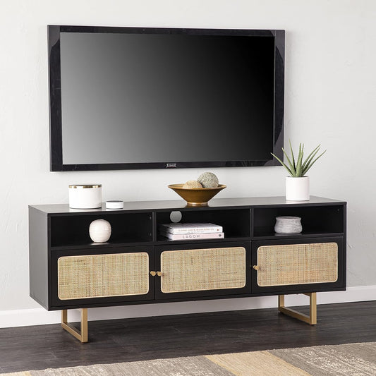 Mursley Media Cabinet with Storage - Transitional Design, Black Rattan - Ideal for Living Room, Family Room (MS1222613)