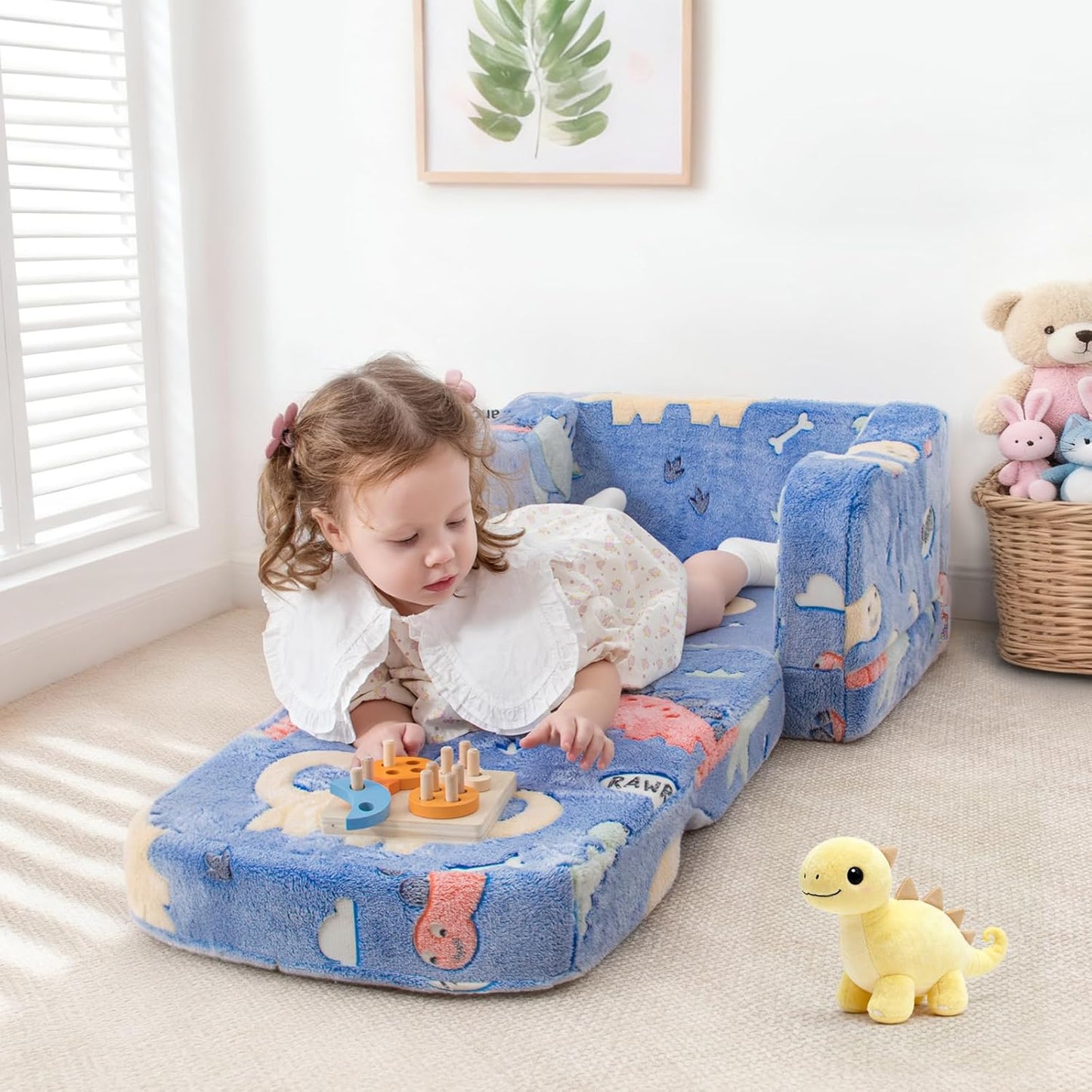 Thick Comfy Toddler Chair and Couch for Kids,2-In-1 Soft Plush Fold Out Sofa for Children,Convertible Couch to Lounger for Toddler