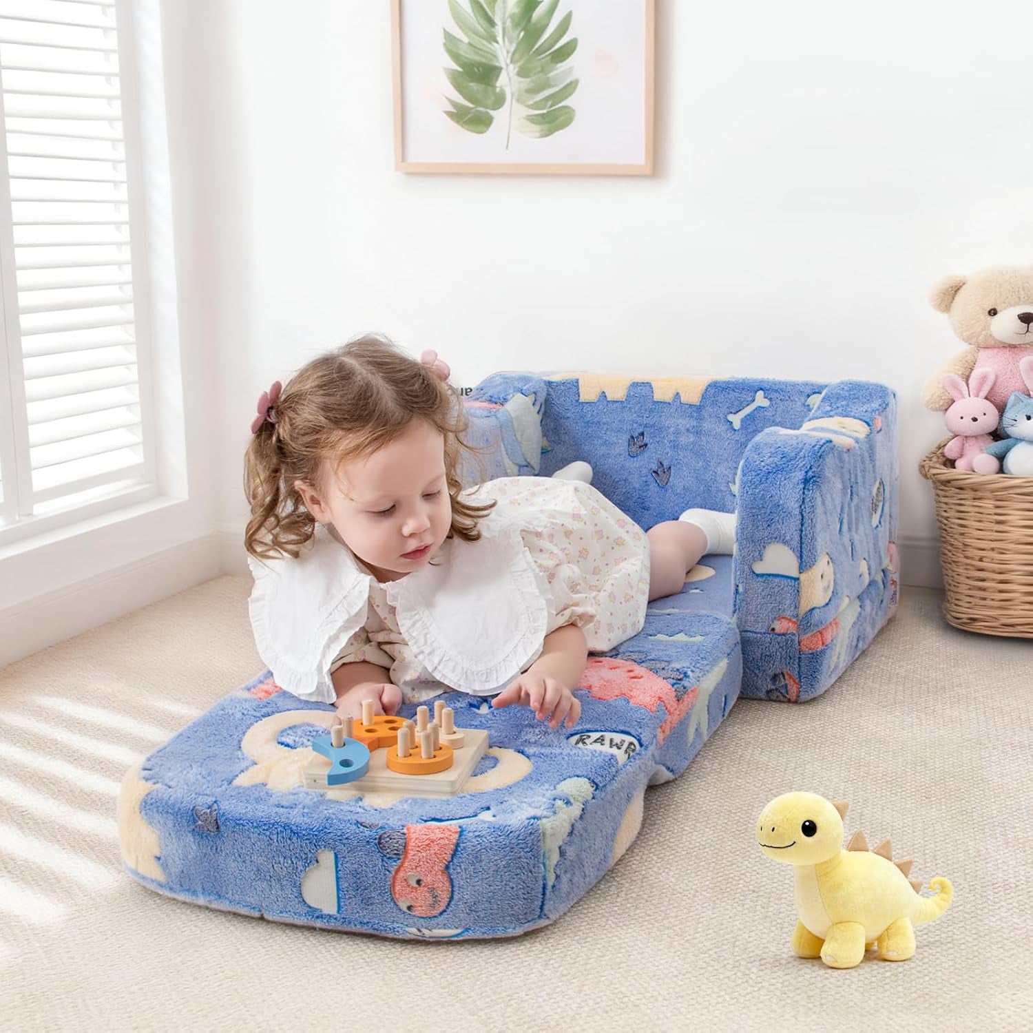 Thick Comfy Toddler Chair and Couch for Kids,2-In-1 Soft Plush Fold Out Sofa for Children,Convertible Couch to Lounger for Toddler