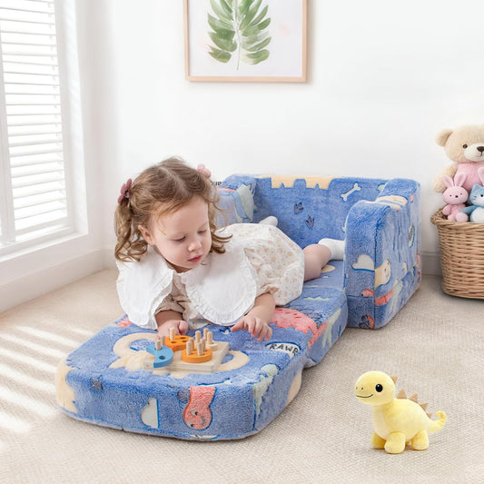 Thick Comfy Toddler Chair and Couch for Kids,2-In-1 Soft Plush Fold Out Sofa for Children,Convertible Couch to Lounger for Toddler