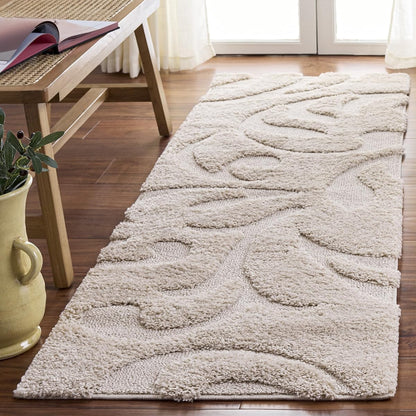 SAFAVIEH Florida Shag Collection Runner Rug - 2'3" x 7', Creme & Creme, Scroll Design, Non-Shedding & Easy Care, 1.2-inch Thick Ideal for High Traffic Areas in Living Room, Bedroom (SG468-1111)