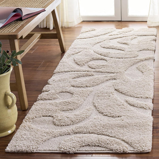 SAFAVIEH Florida Shag Collection Runner Rug - 2'3" x 7', Creme & Creme, Scroll Design, Non-Shedding & Easy Care, 1.2-inch Thick Ideal for High Traffic Areas in Living Room, Bedroom (SG468-1111)