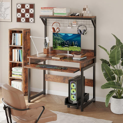 31.5" Small Computer Desk with Hutch, Office Desk Study Table Writing Desk Workstation PC Table for Home Office, Space Saving Design