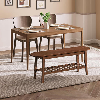 Dining Bench, 2-Tier Bamboo Farmhouse Entryway Bench, Indoor Storage Wooden Bench for Living Room, Dining Room, Hallway, Bedroom, Entryway, Bathroom, Brown BR06CD01