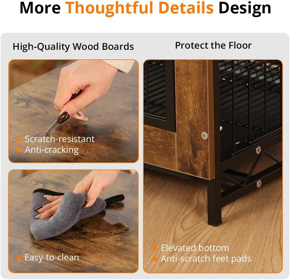 Dog Crate Furniture, Dog Kennel Furniture with Double Door, 32.5" Dog Crates for Medium Dogs with Removable Tray, Brown