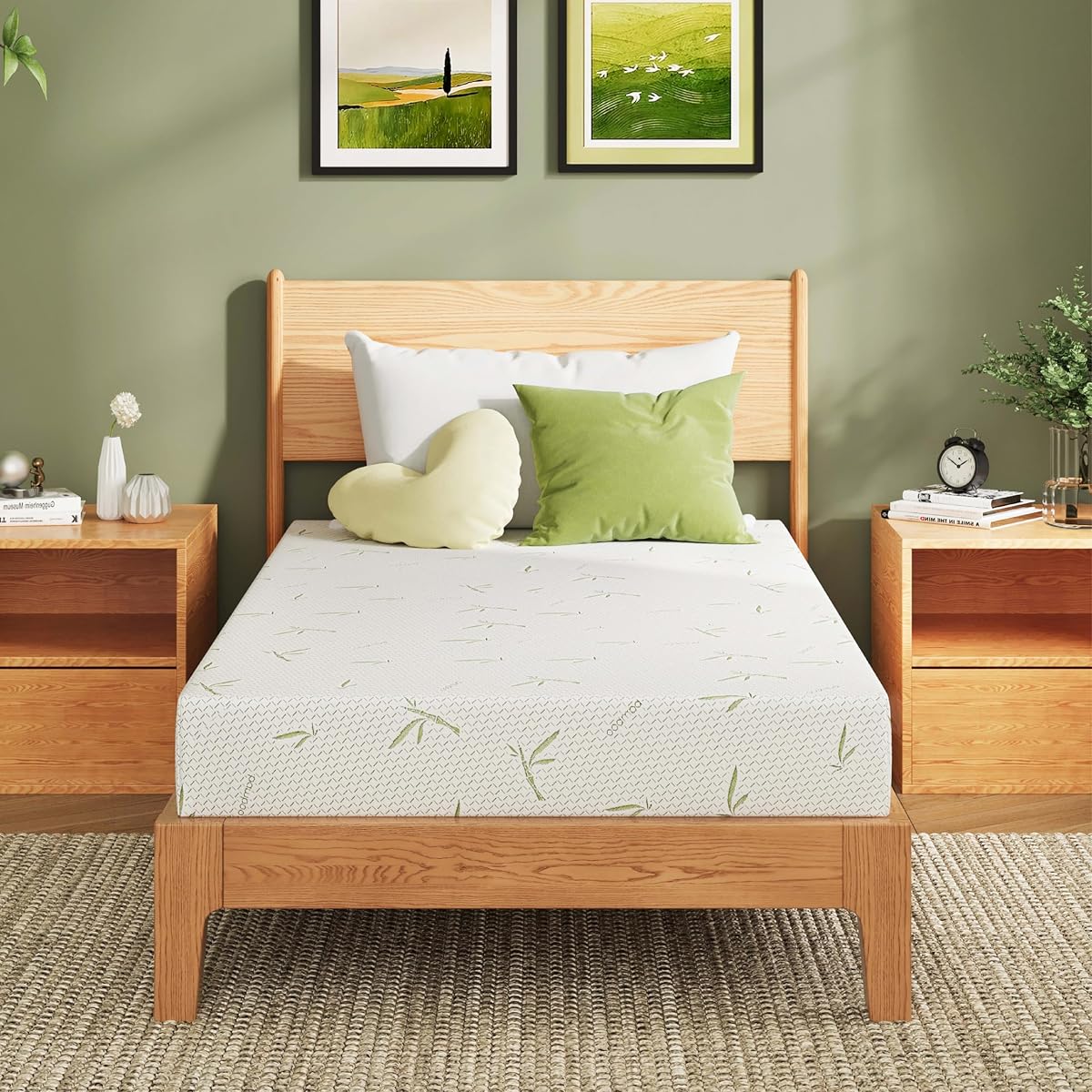EGOHOME 8 Inch Twin Mattress Medium Firm, Green Tea Memory Foam Mattress