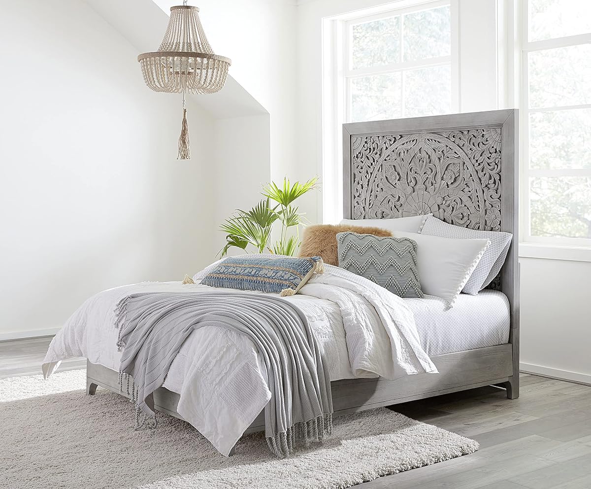 Solid-Wood Low-Profile Bed, Queen, Boho Chic - Washed White