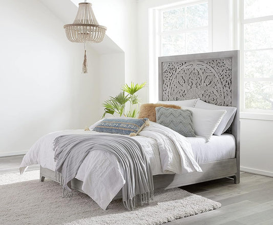Solid-Wood Low-Profile Bed, Queen, Boho Chic - Washed White