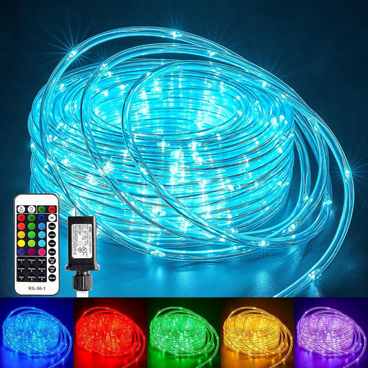 Color Changing Rope Lights Outdoor, 33FT 100 LED String Lights with Plug & Remote, Waterproof Christmas Light Outdoor Decoration, Twinkle LED Rope Light for Outside Indoor Bedroom,16 Colors