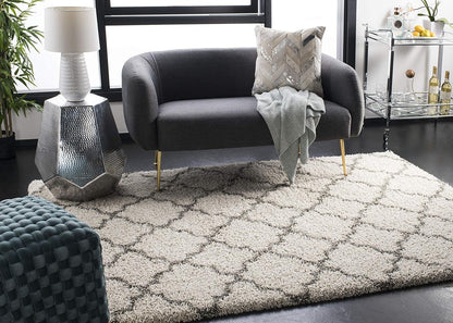 SAFAVIEH Hudson Shag Collection Area Rug - 10' x 14', Ivory & Grey, Moroccan Trellis Design, Non-Shedding & Easy Care, 2-inch Thick Ideal for High Traffic Areas in Living Room, Bedroom (SGH282A)