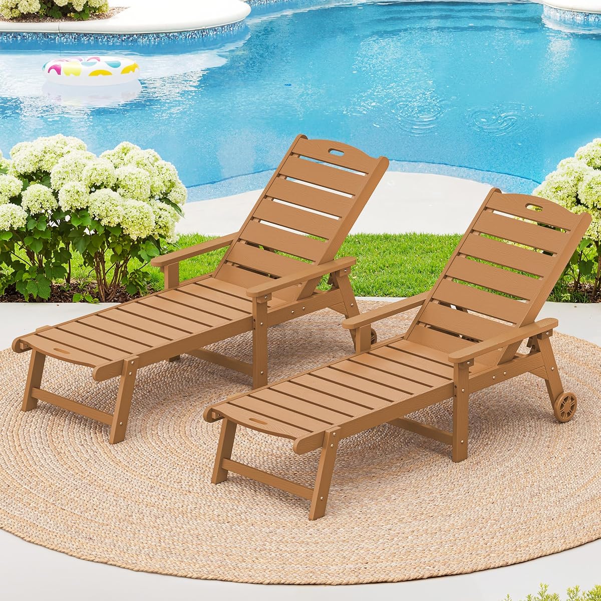 Outdoor Chaise Lounge, 5‑Position, 2‑Pack, Teak Color