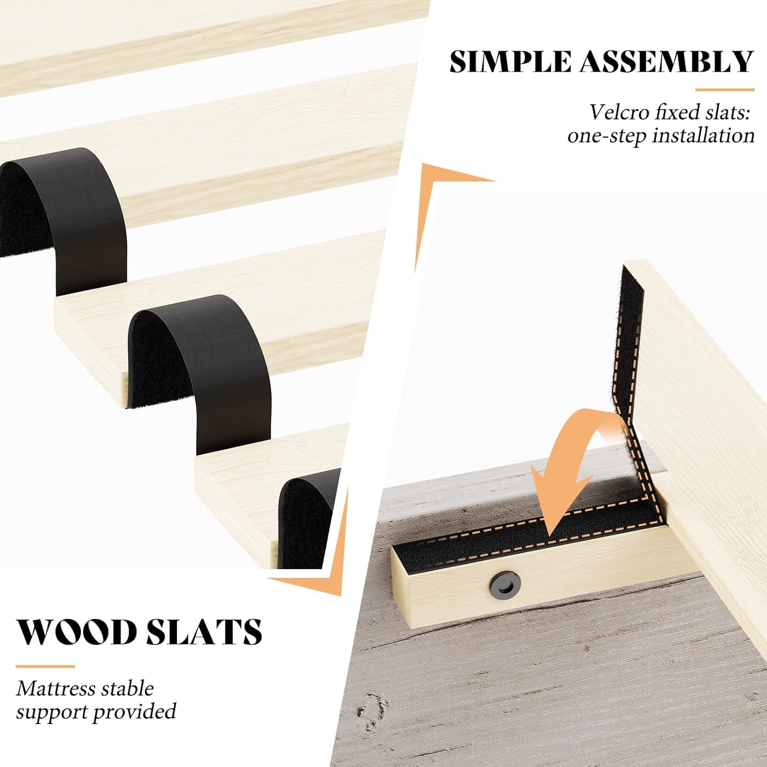 Farmhouse King Size Bed Frame with 49" Fluted Headboard, Wood Platform Bed with Natural Wood Grain, No Box Spring Needed/Noise Free, Distressed White