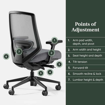 Ergonomic Chair Pro - Mesh Office Chair with 14 Points of Adjustment - Height, Depth & Tilt Adjustable - 5D Armrests - Forward Tilt, Smooth Recline, and Lumbar Support - Boulder