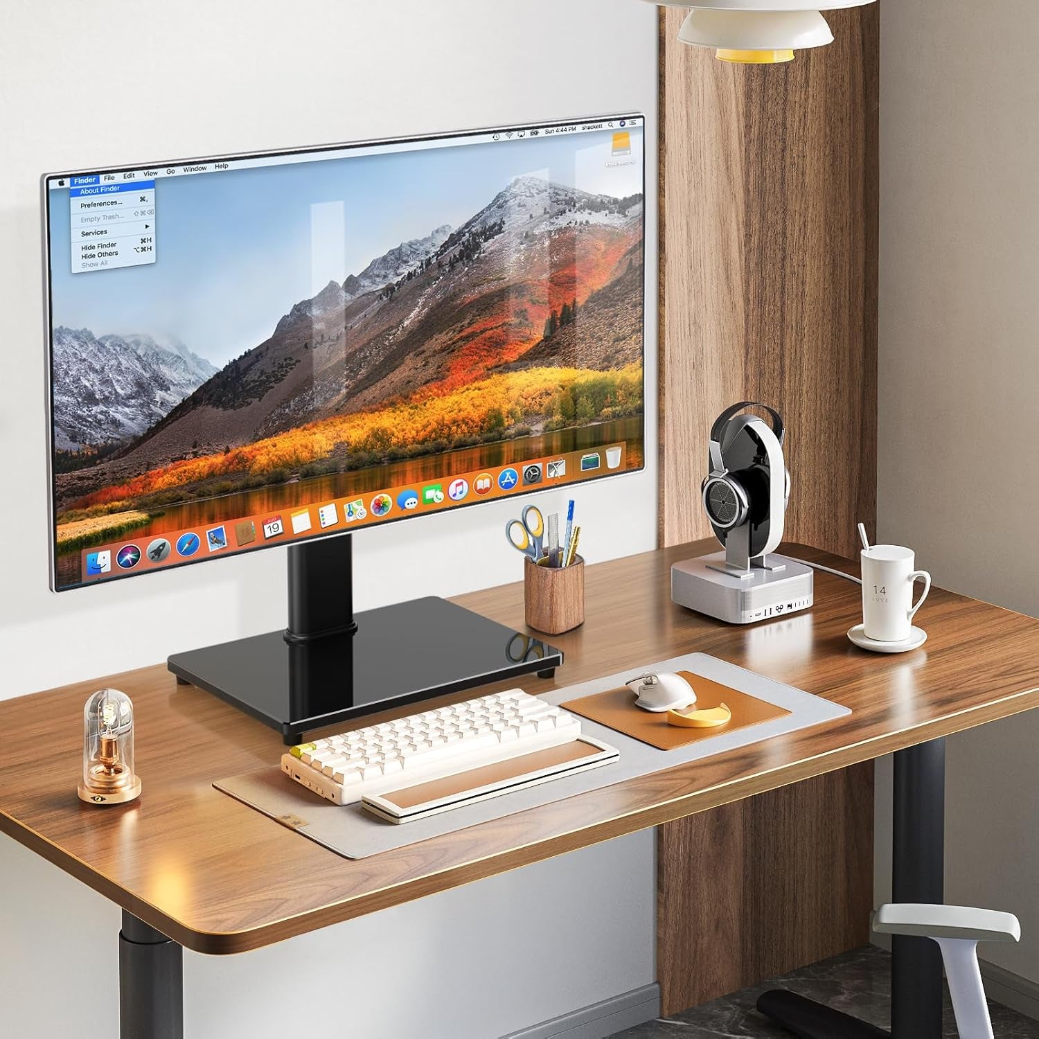 Universal Swivel Tabletop TV Stand for Flat Screens 23 24 26 32 39 40 42 43 Inch, Heavy Duty Center Pedestal Stand Replacement with Black Tempered Glass Base and Height Adjustable Mount