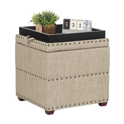 High Cube Ottoman in Beige Wood Legs