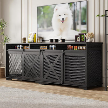 94.5'' XXXL Double Dog Crate Furniture, Wooden Dog Furniture Crate, Black