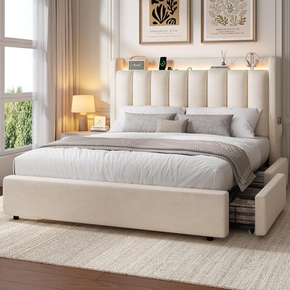 Queen Bed Frame with 2 Reversible Storage Drawers