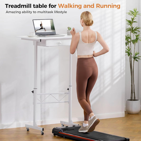 Small Standing Desk Adjustable Height Small Computer Desk Mobile Portable Rolling Laptop Table with Wheels 32" Computer Workstation Sit Stand Desks Portable Standing Table Treadmill Desks