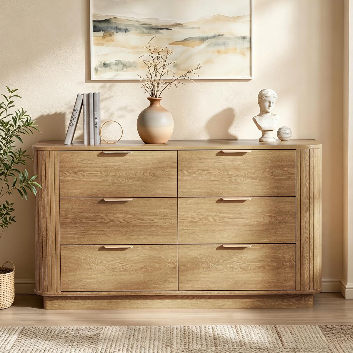 6 Drawer Dresser for Bedroom, 47'' Wide Chest of Drawers, Natural Oak