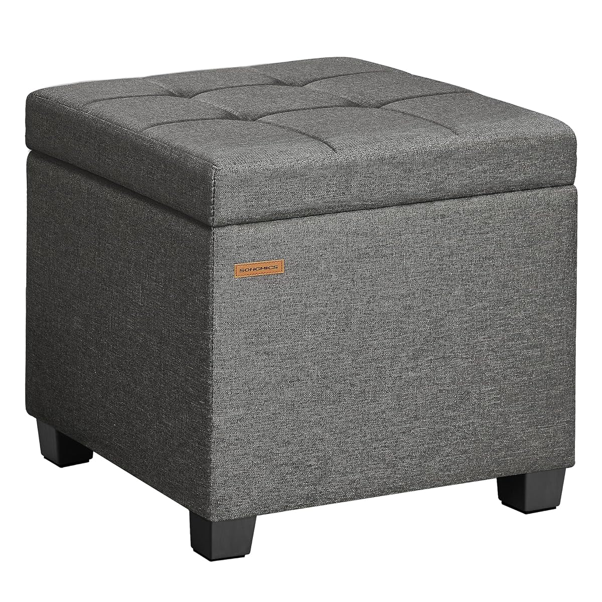 SONGMICS Square Storage Ottoman, Foot Stool Footrest with Legs, Ottoman Cube with Hinged Lid, for Living Room, Bedroom, 16.9 x 16.9 x 18.1 Inches, Linen-Look Fabric, Slate Gray ULOM509GN01