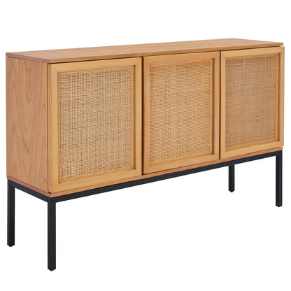 Safavieh Home Collection Zadie Coastal Natural/Black Rattan 3-Door Storage Sideboard
