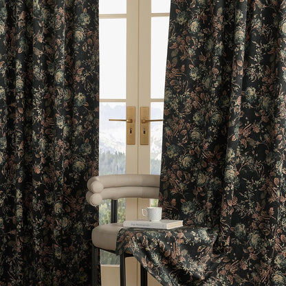 1 Panel Custom Vintage Floral Curtain 300GSM Thick Velvet Print Curtain Soft Thermal Insulated Privacy Window Drapes for Bedroom Dining Living Room Bathroom