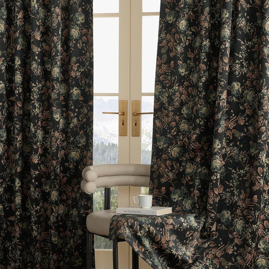 Custom vintage floral thick velvet print curtain panel
