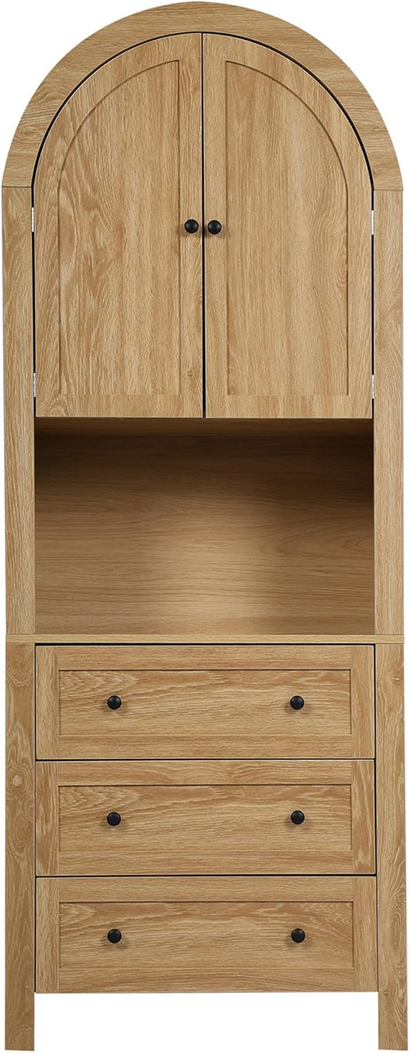 71” Tall Arched Storage Cabinet with Drawer,Farmhouse Arched Bookcase with Door,Freestanding Arch Tall Pantry with Countertop for Kitchen Living Room (Natrual, 71Inch)