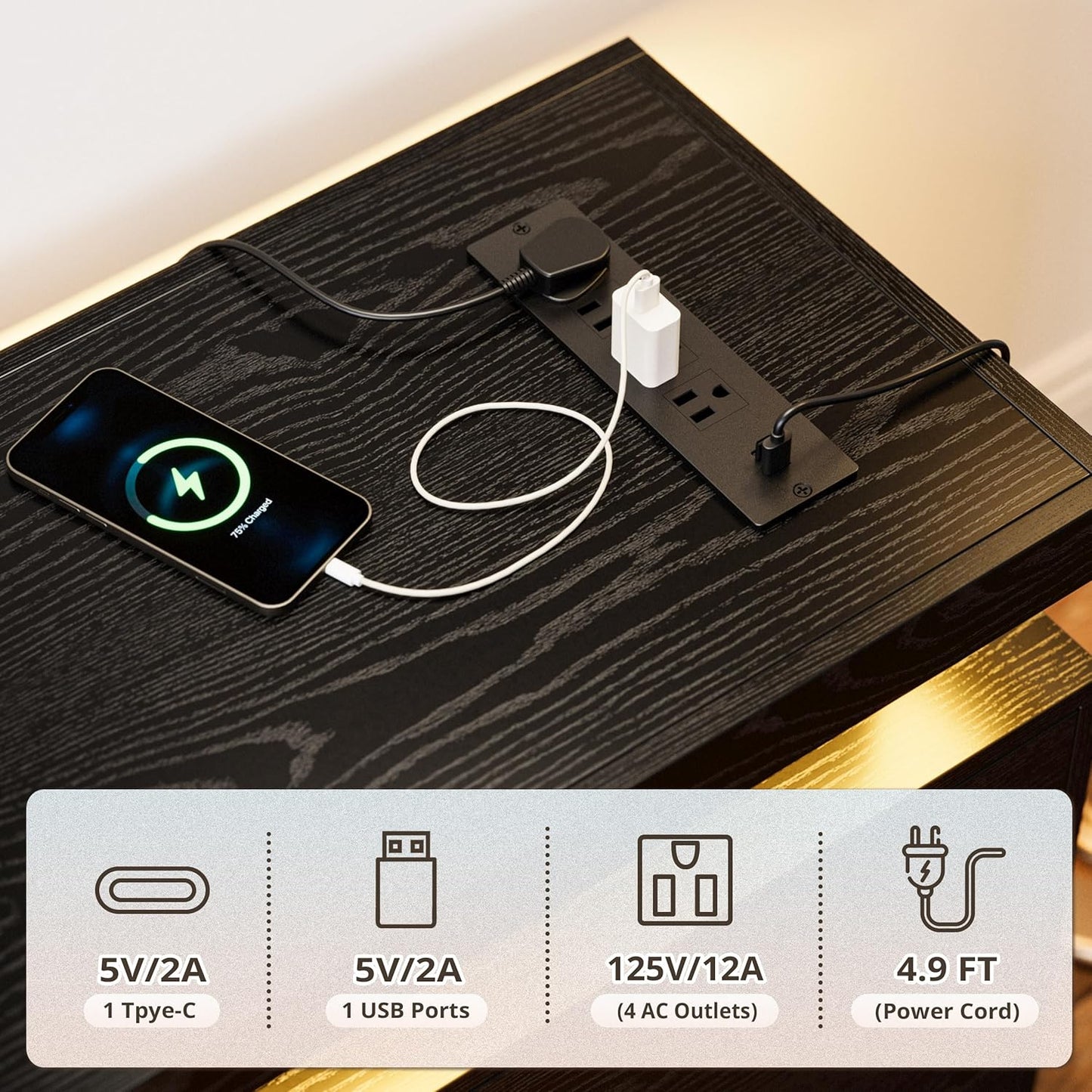 TV Stands for Tvs 65+ Inch with LED Lights and Power Outlet, Modern TV Console Entertainment Center with Storage Cabinet for Living Room