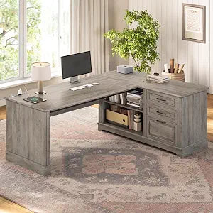 Farmhouse 61" Executive Office Desk with Drawers for Home Office, view 2