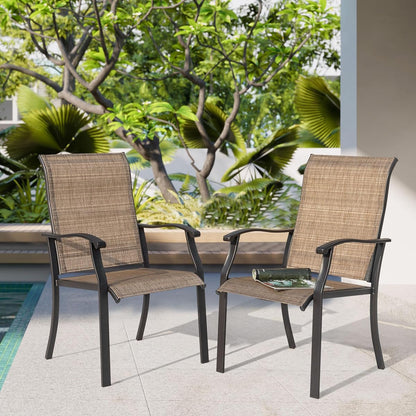 Set of 2 Patio Dining Chairs, High Back Textilene Chairs with Armrest for Indoor Outdoor Use, Iron Frame Patio Furniture Chairs for Garden Deck Backyard Kitchen Restaurant, Black and Brown