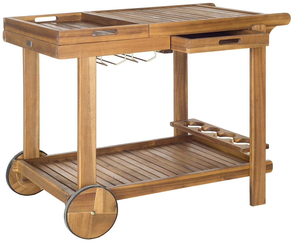 Safavieh -Outdoor Collection Orland Natural Wood Tea Trolley Cart