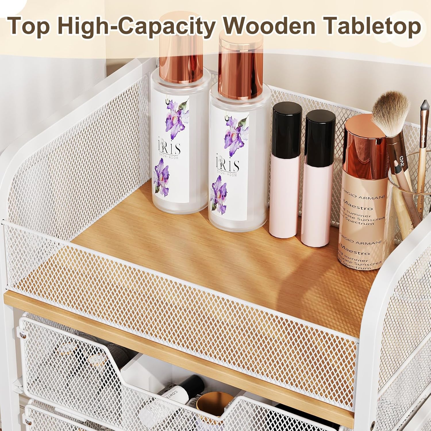 Makeup Cart Organizer with 4 Drawers, Large Floor Skincare Organizers, Vanity Storage Organizer Cosmetics Display Cases for Skin Care Perfume Nail Polish, White (Patent Pending)