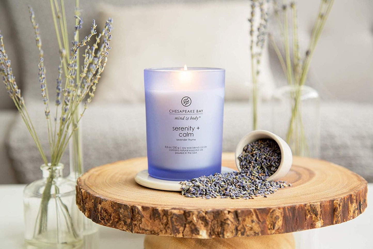 Medium Jar Scented Candle Serenity + Calm (Lavender Thyme) Home Décor Orange Gifting Idea Burn Time of 50 Hours