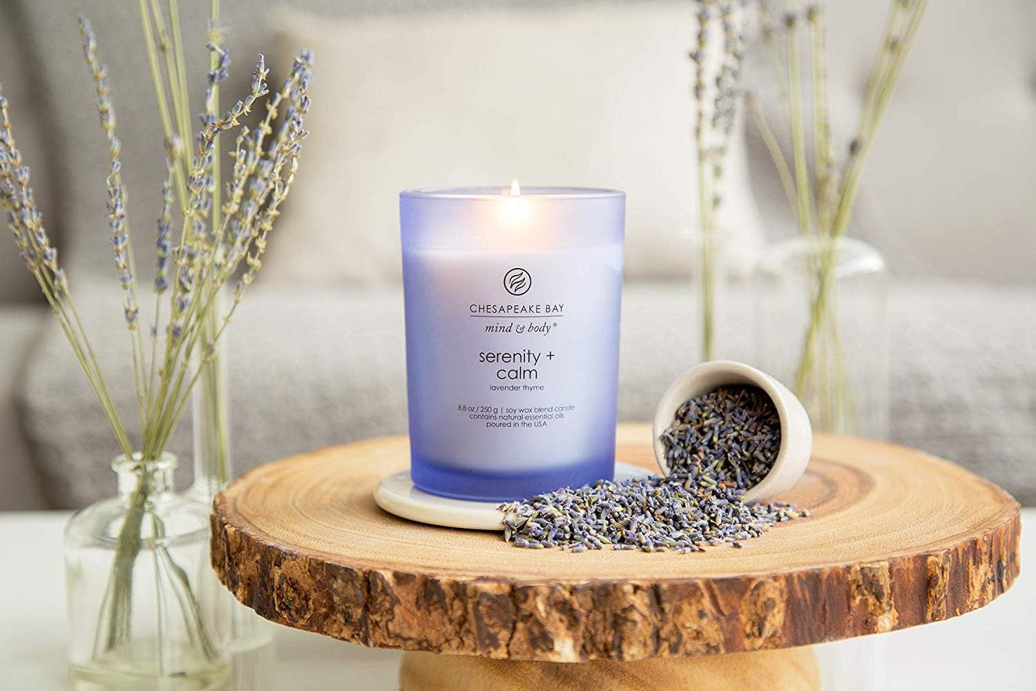 Medium Jar Scented Candle Serenity + Calm (Lavender Thyme) Home Décor Orange Gifting Idea Burn Time of 50 Hours