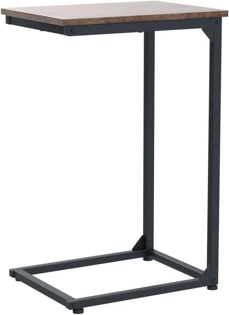 C Shaped Side Table, End Tables Living Room Set of 2, Slide under Couch Table for Sofa, TV Trays for Bedroom, Small Space, Rustic Brown HET02CBR