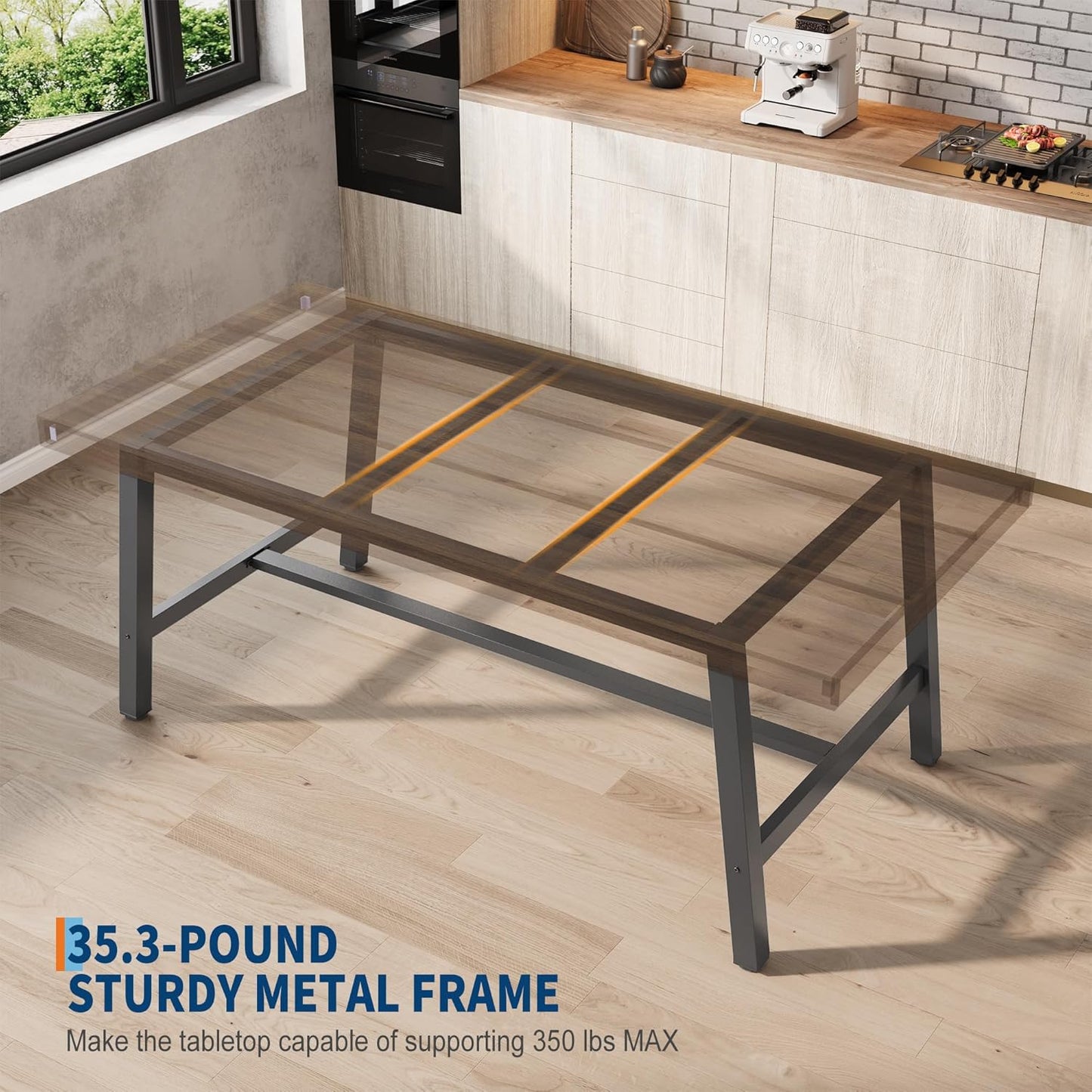 Industrial Dining Table for 6-8 People, 70.87" Long Large Kitchen Table with Sturdy Metal Frame, Rectangular Counter for Dinner, Kitchen, Dining Room (Brown, 71" Non-Extendable)