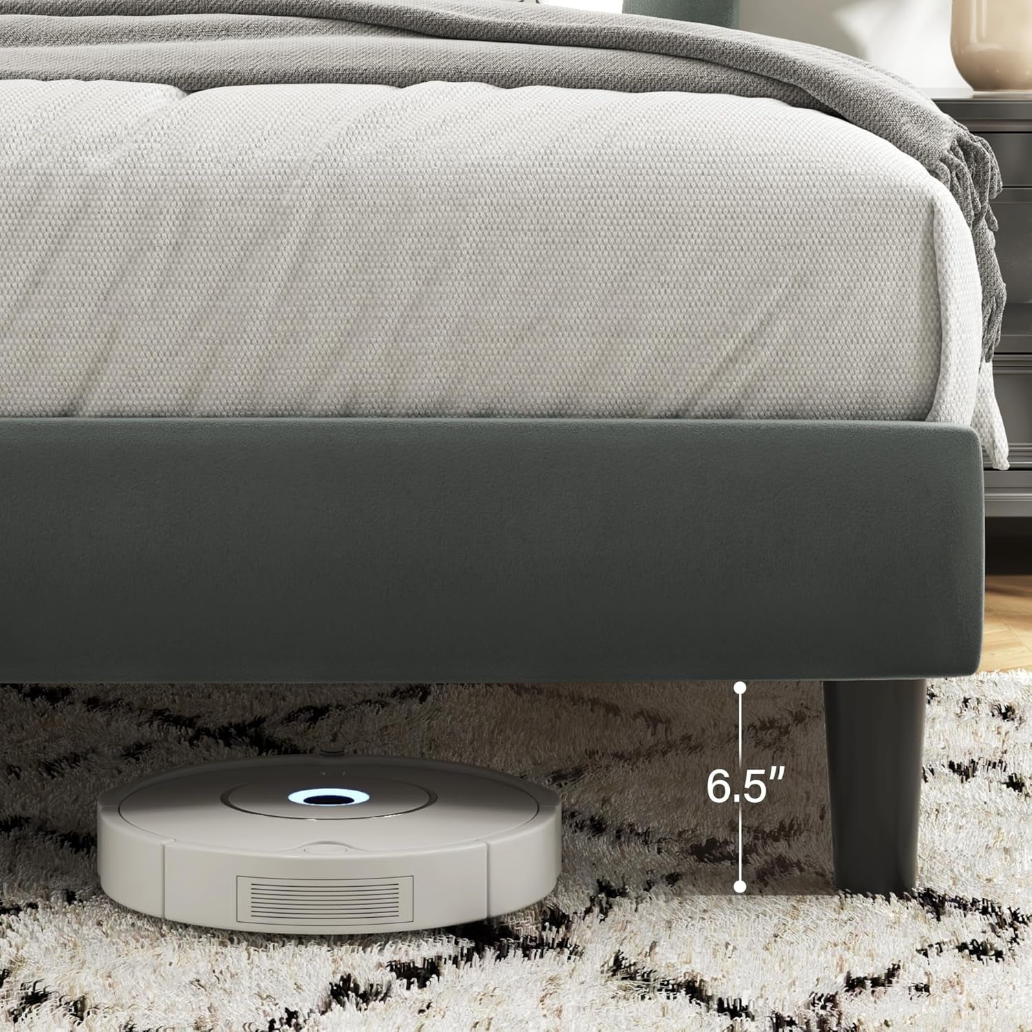 Queen Size Bed Frame, Platform Bed Frame with Velvet Upholstered Headboard, No Box Spring Needed, Sturdy Metal Support, Noise Free, Easy Assembly, Grey