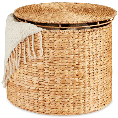 Best Choice Products Large Round Storage Ottoman W/Lid, Handwoven Water Hyacinth Footstool, Accent Stool, Side Table, Storage Container, Plant Stand For Living Room, Office, or Bedroom - Natural