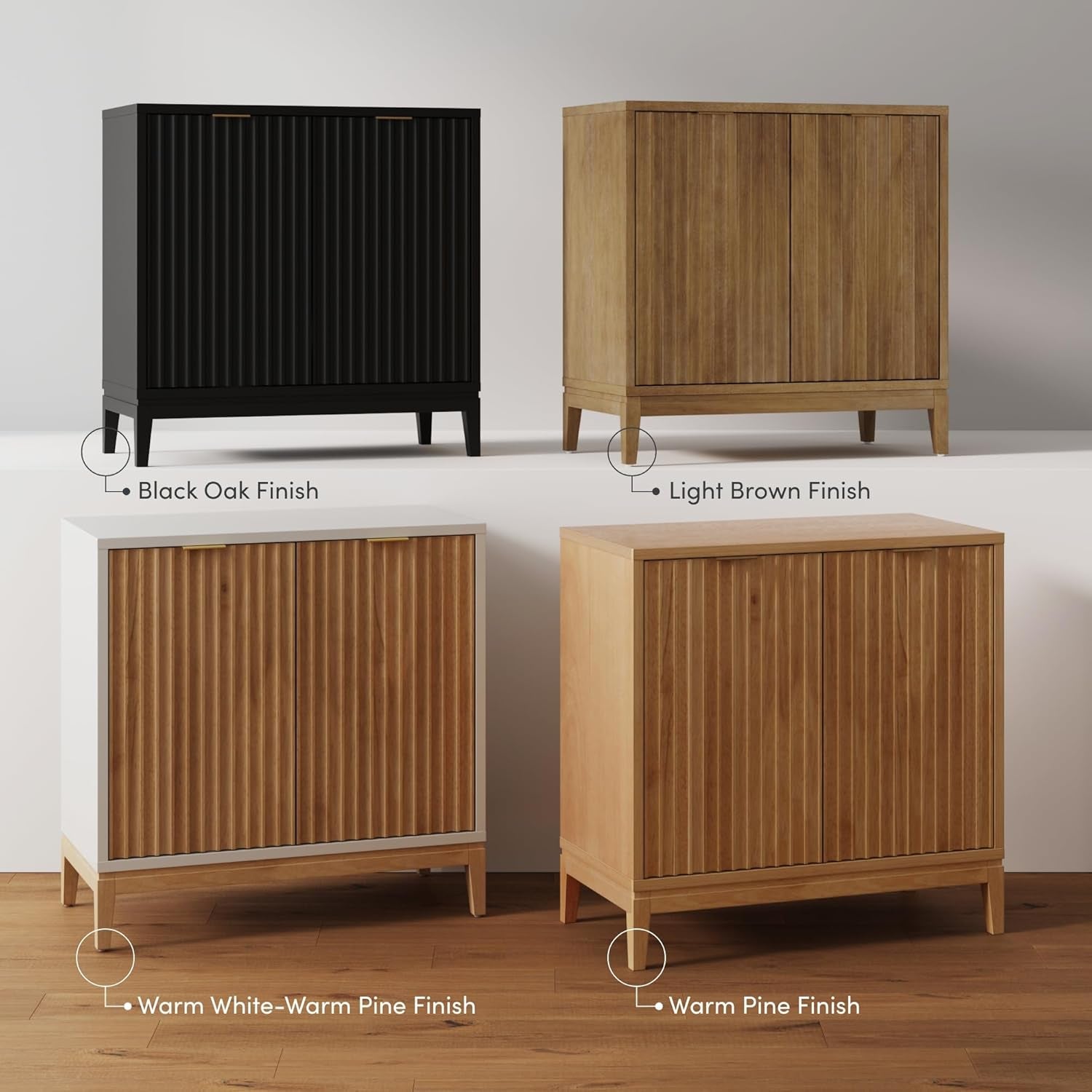 Jasper Modern Sideboard, Kitchen Storage Cabinet with Fluted Doors, Accent Storage for Kitchen or Living Room, Black Oak