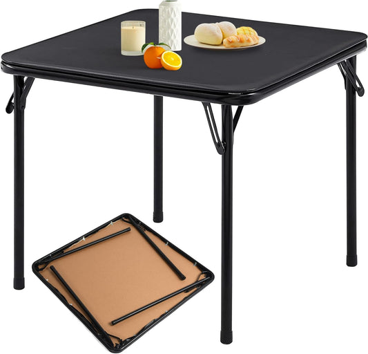 Square Folding Table, 33.9 Inch Card Table, Multi-Functional Foldable Portable for Indoor Outdoor Dining Panic Patio Balcony Backyard Poolside, PVC Tabletop, Metal Frame, Black