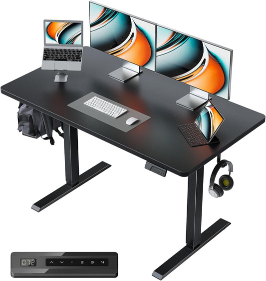 40 X 24 Small One-Piece Standing Desk, Adjustable Height Electric Computer Home Office Sit Stand up Workstation, with 4 Memory Presets, Headphone Hook, Black