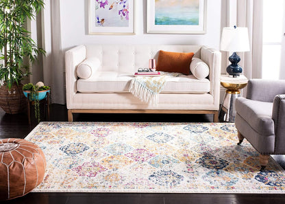 SAFAVIEH Madison Collection Area Rug - 5'3" x 7'6", Cream & Multi, Boho Chic Distressed Design, Non-Shedding & Easy Care, Ideal for High Traffic Areas in Living Room, Bedroom (MAD611B)