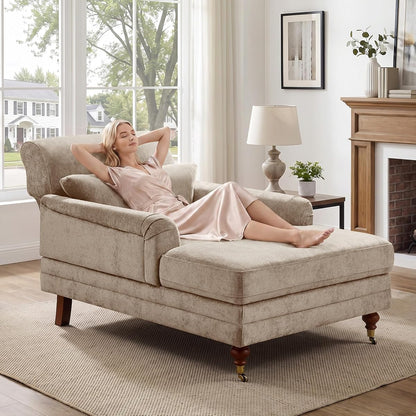 59.45'' Chaise Lounge Chair with Adjustable Backrest, Chenille Camel