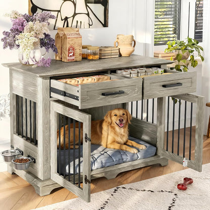 44.48" Large Dog Crate Furniture with Storage, End Table & Kennel